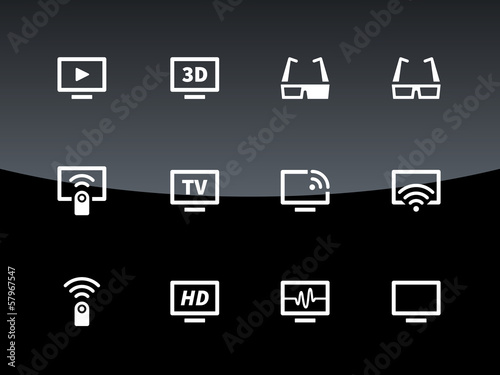 TV icons on black background. Vector illustration.