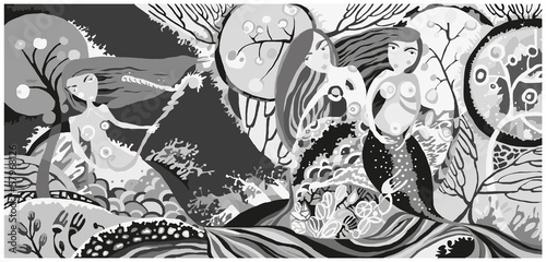 Vector illustration with mermaids