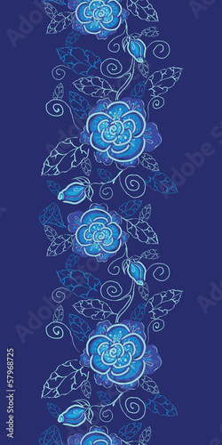Vector blue night flowers vertical seamless pattern background