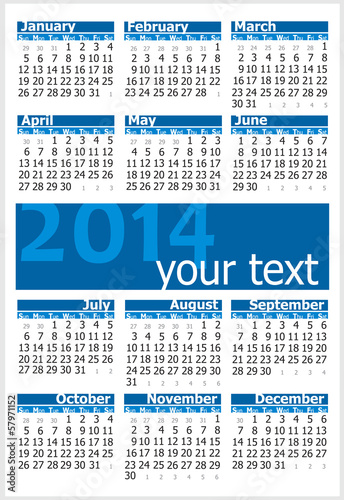 Colorful illustration of 2014 year calendar