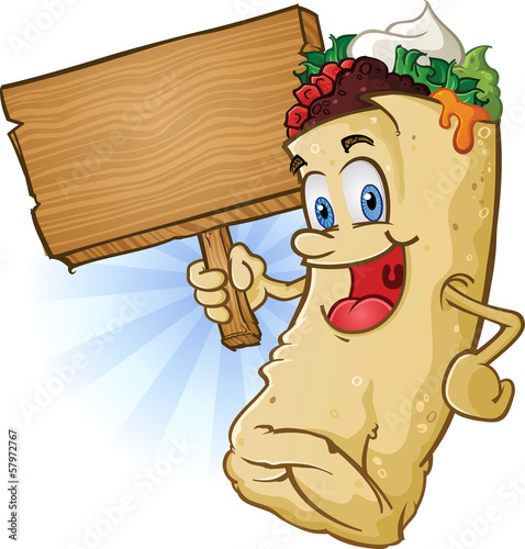 Burrito Cartoon Character Holding Sign