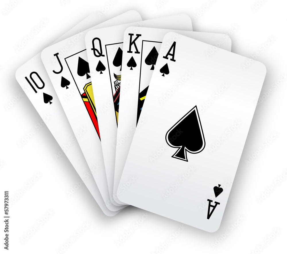 Obraz premium Poker cards Straight Flush spades hand