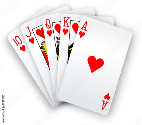 Poker cards Straight Flush hearts hand