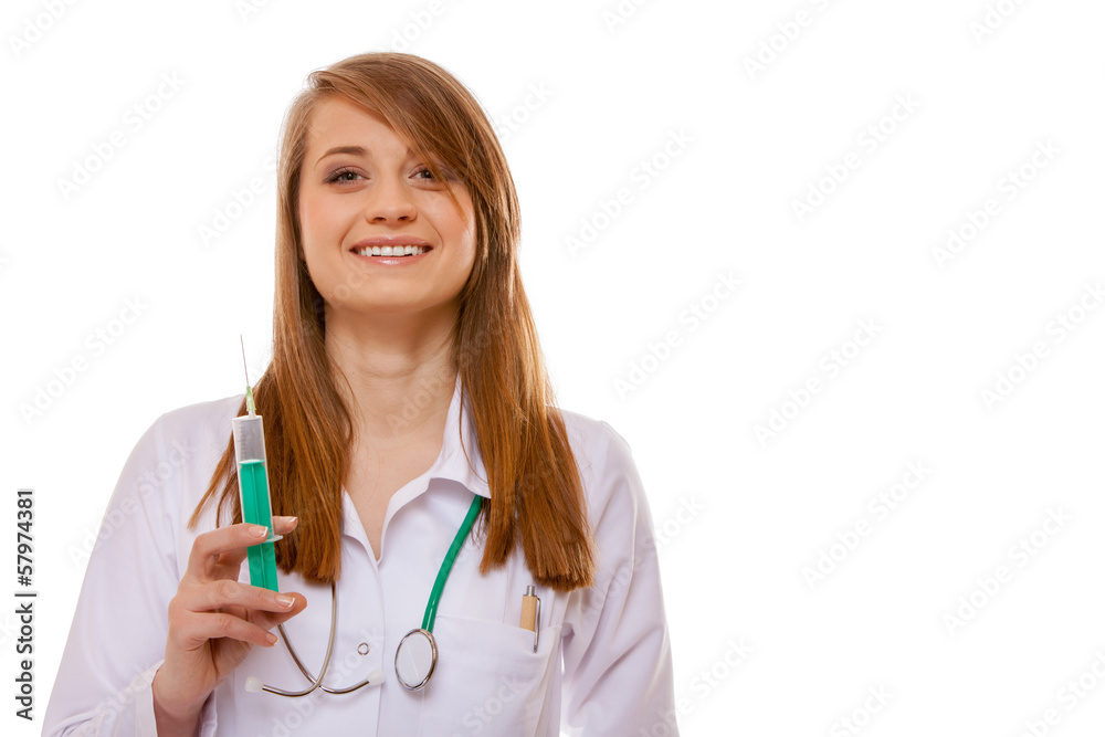 Doctor or nurse holds a syringe, healthcare concept Doctor or nurse holds a syringe, healthcare concept