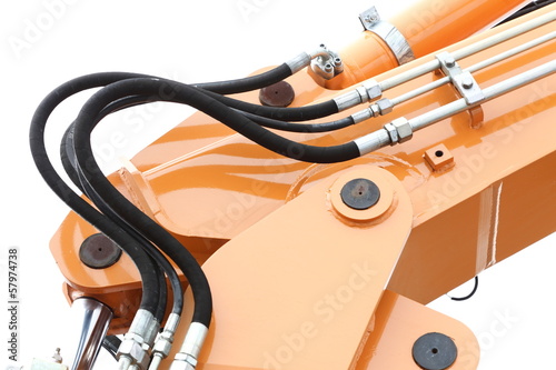 Detail of hydraulic bulldozer white background