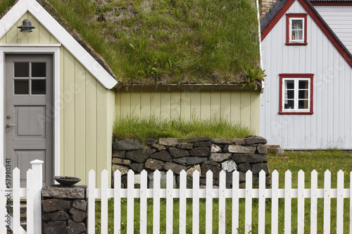 Icelandic turf house in North Iceland. Siglufjordur. photo