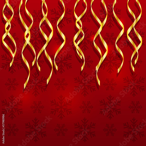 Christmas golden ribbons on red
