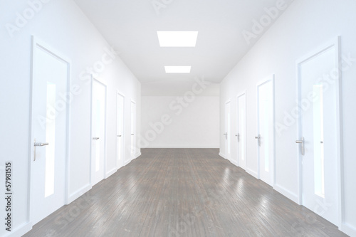 Bright hallway with several doors Fototapet