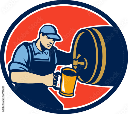 Brewer Bartender Pour Beer Pitcher Barrel Retro