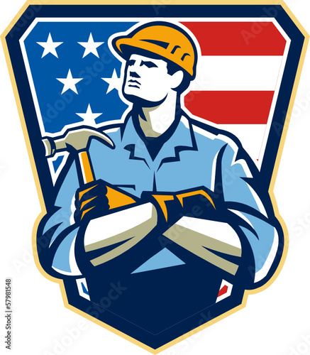American Builder Carpenter Hammer Crest Retro