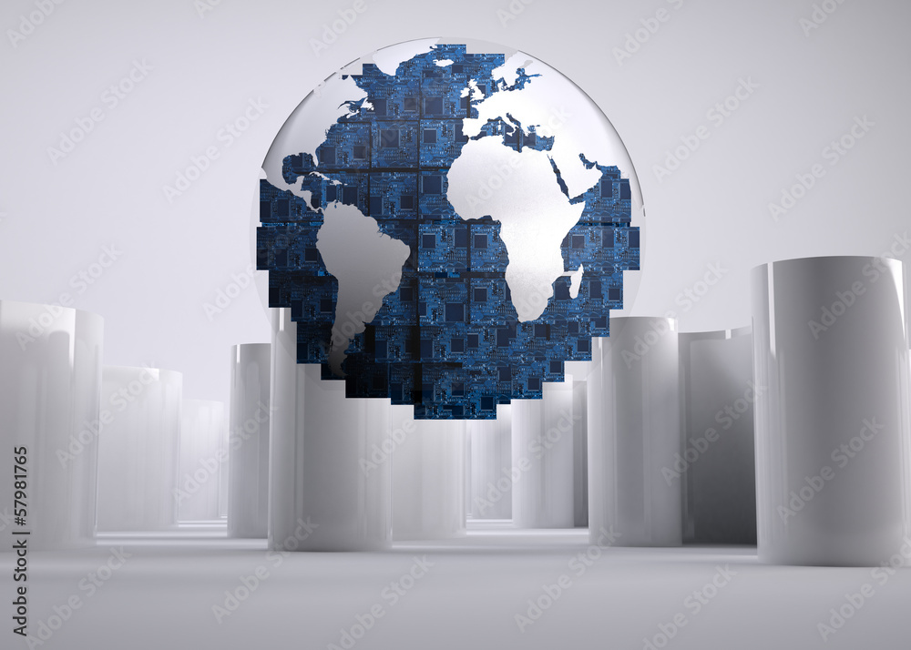Fototapeta premium Digital globe on grey abstract background