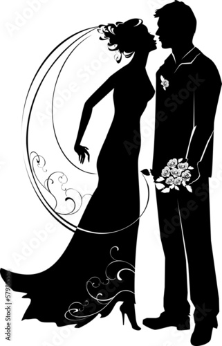 Silhouette of bride and groom photo