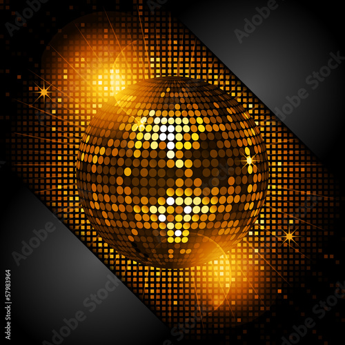 disco ball in glowing gold with black corners