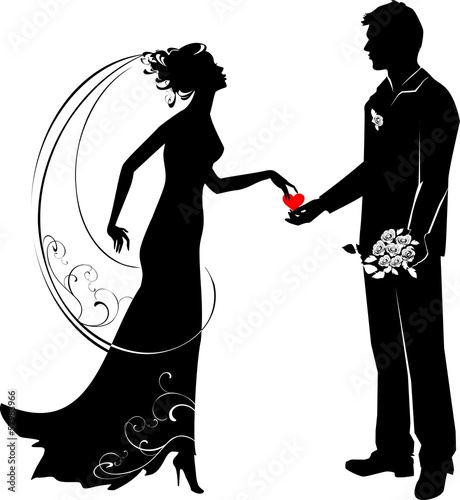 Silhouette of groom and bride photo