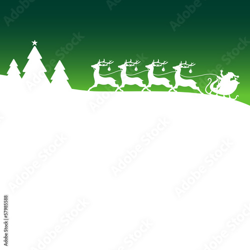 Christmas Sleigh Silent Night Green Xmas Card