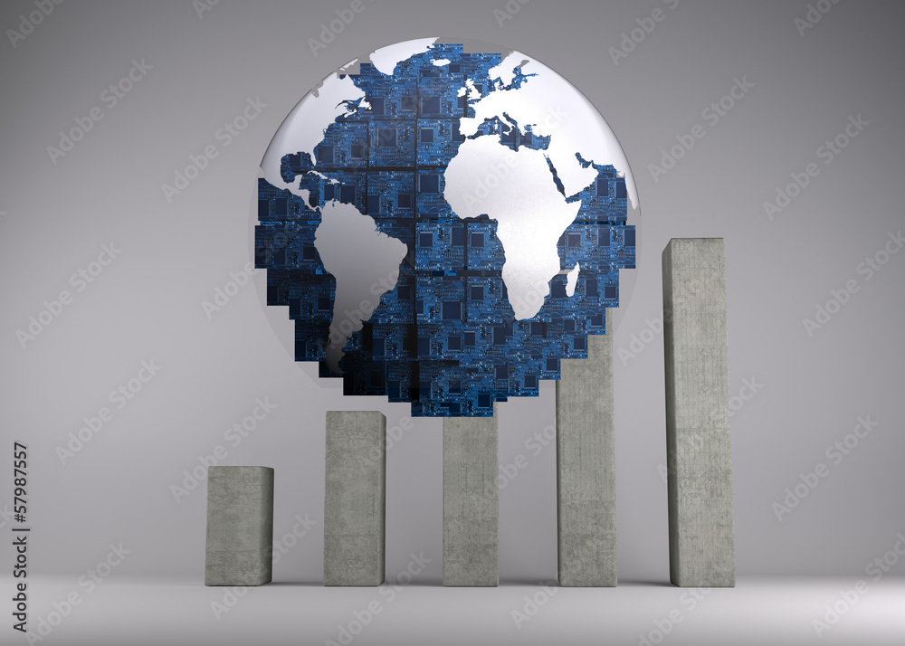 Digital globe in front of statistic
