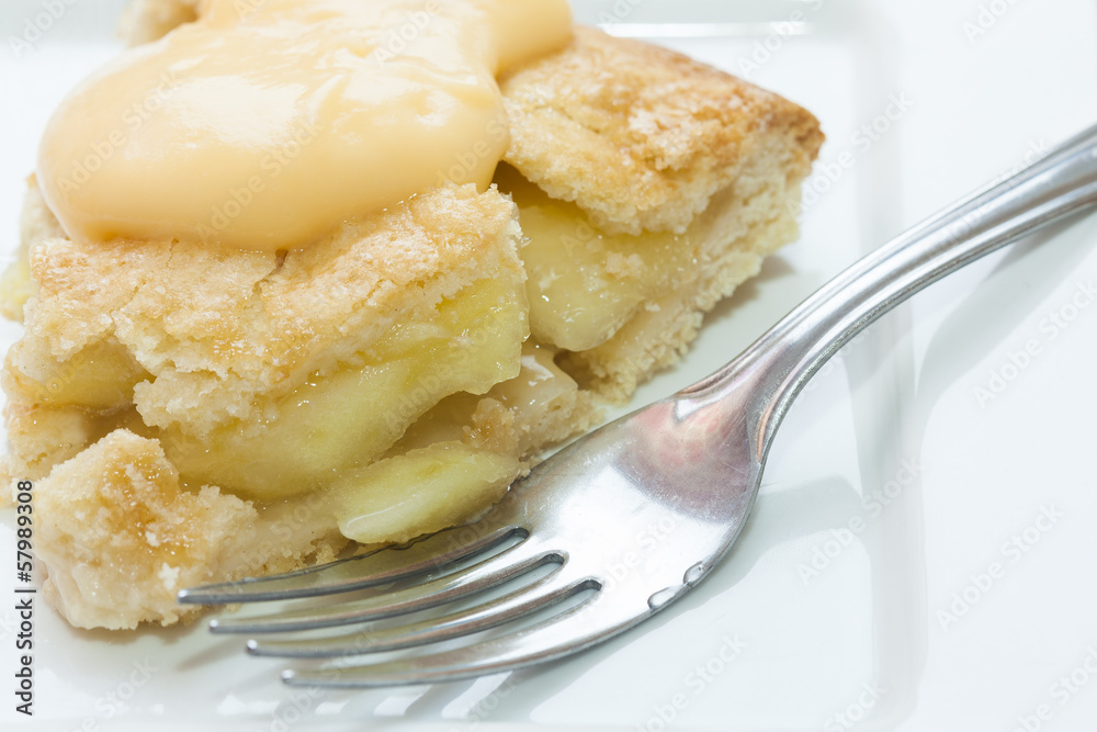 Close up of apple pie and custard Close up of apple pie and custard