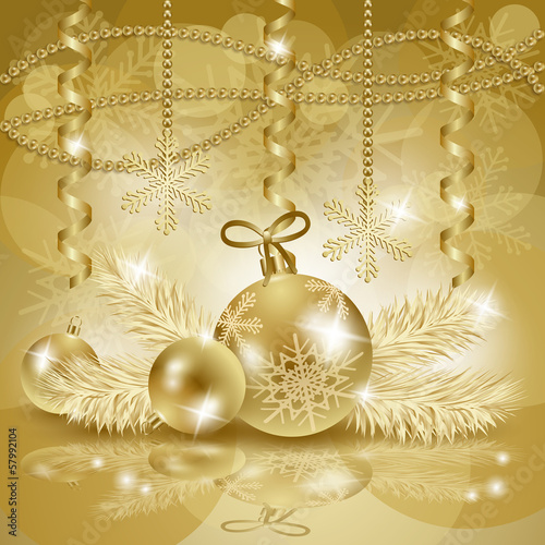 Christmas background with baubles in gold