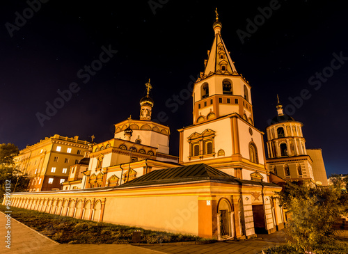 Cathedral of the Epiphany, Irkutsk, Russia at night