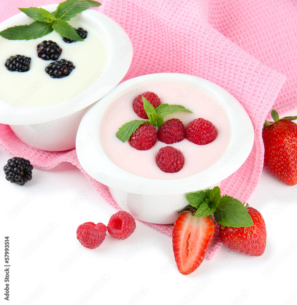 Delicious yogurt with berries isolated on white Delicious yogurt with berries isolated on white