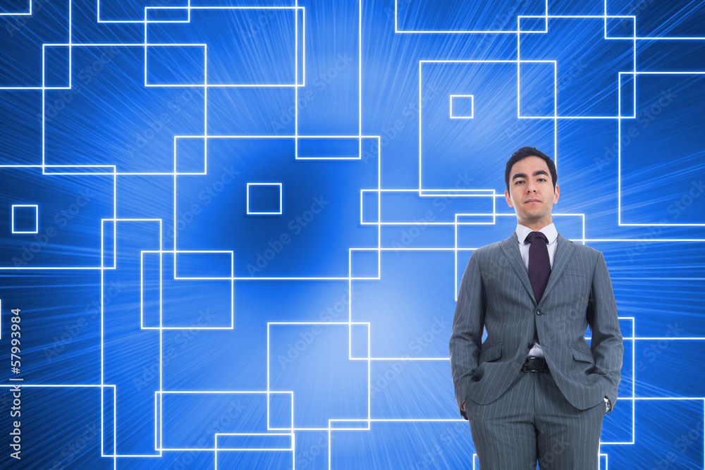 Composite image of unsmiling businessman standing Composite image of unsmiling businessman standing
