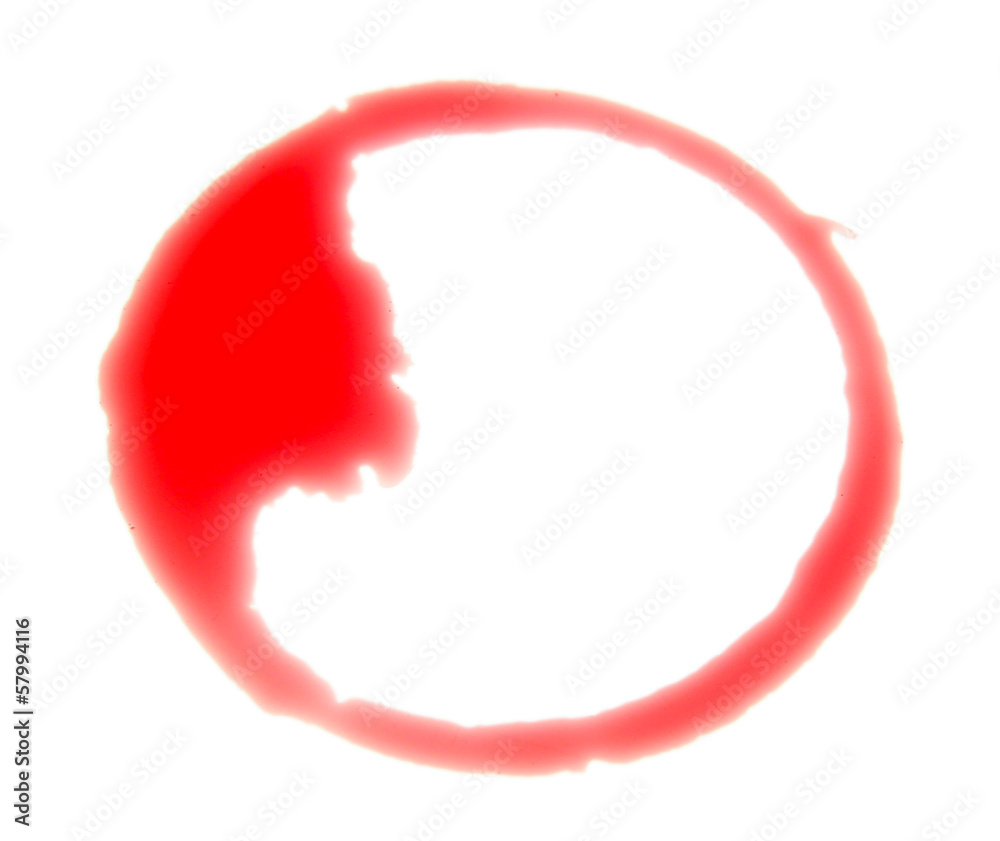 Close up of wine stain on white background with clipping path Close up of wine stain on white background with clipping path