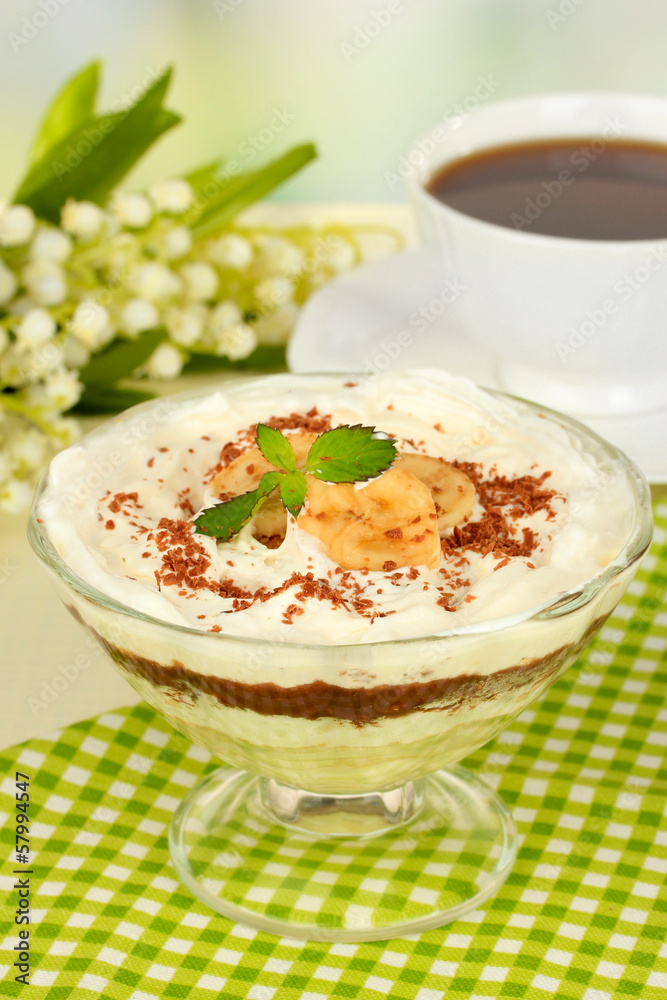 Delicious dessert with banana and caramel Delicious dessert with banana and caramel