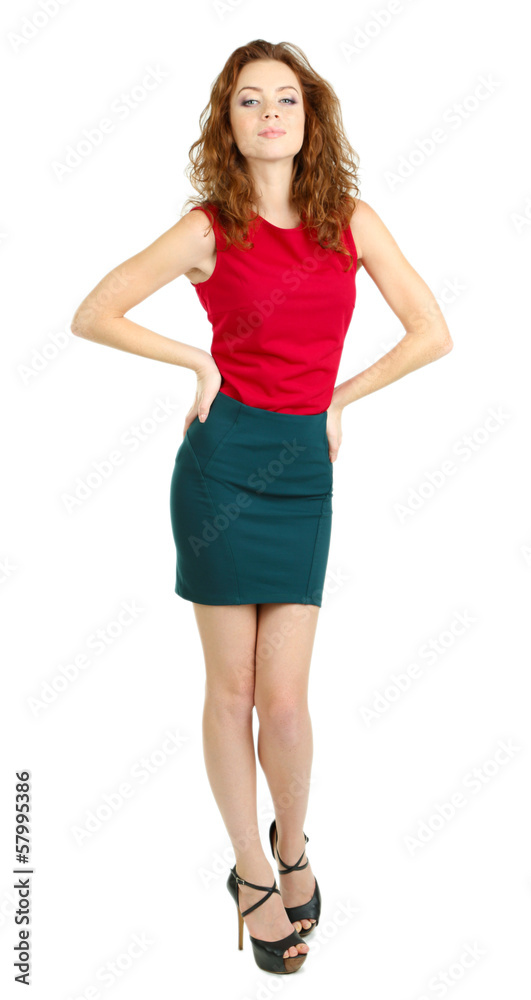 Beautiful young girl in dress isolated on white Beautiful young girl in dress isolated on white