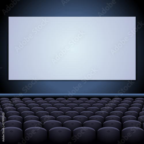 Cinema theatre with screen and seats.