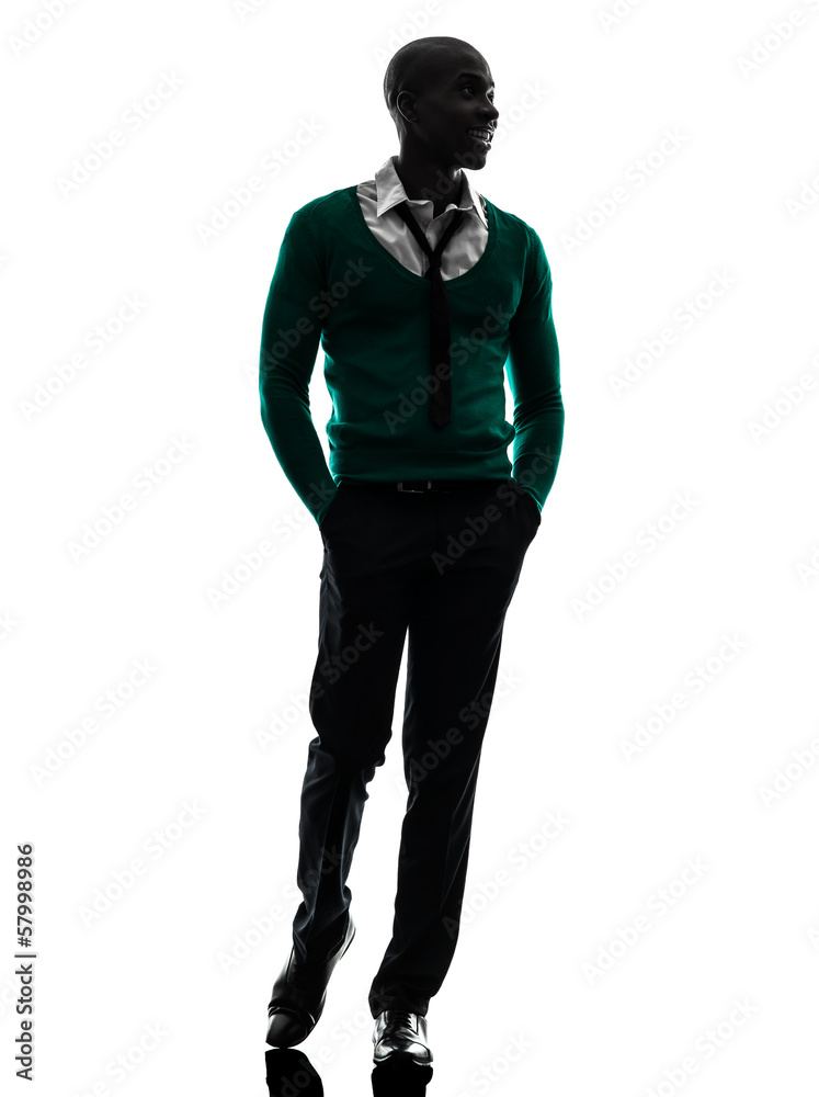 african black man walking smiling silhouette
