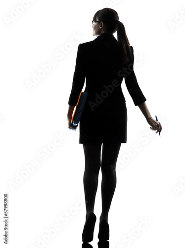 business woman holding folders files leaving silhouette