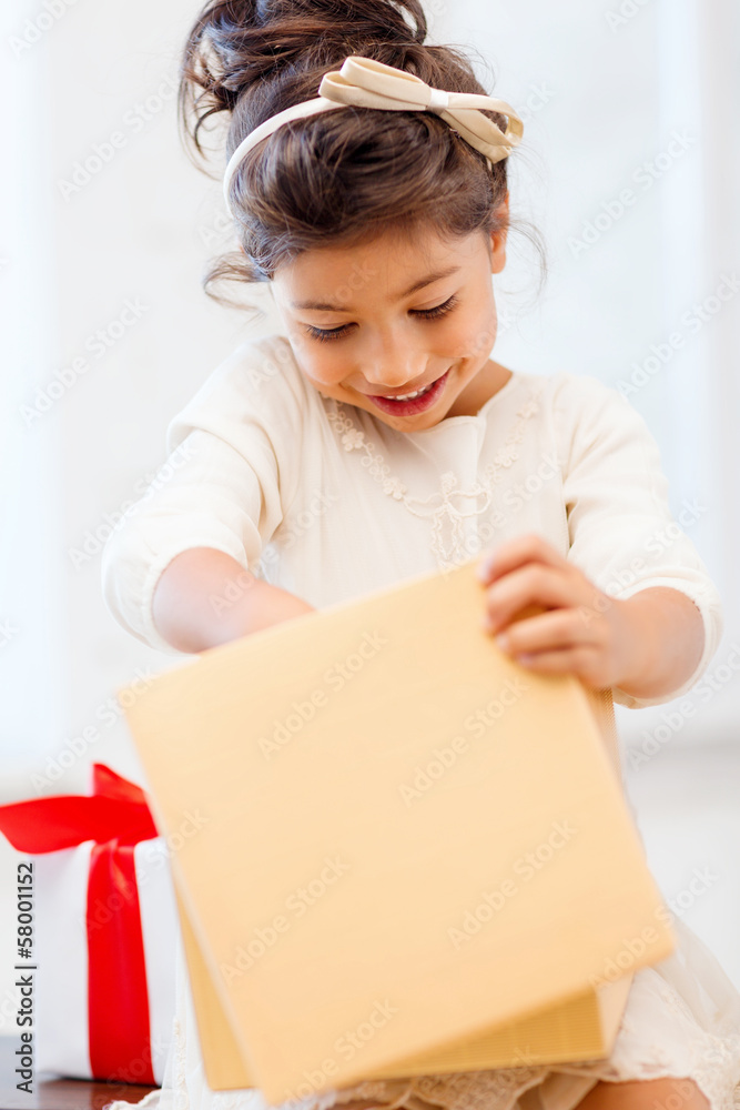 happy child girl with gift box happy child girl with gift box
