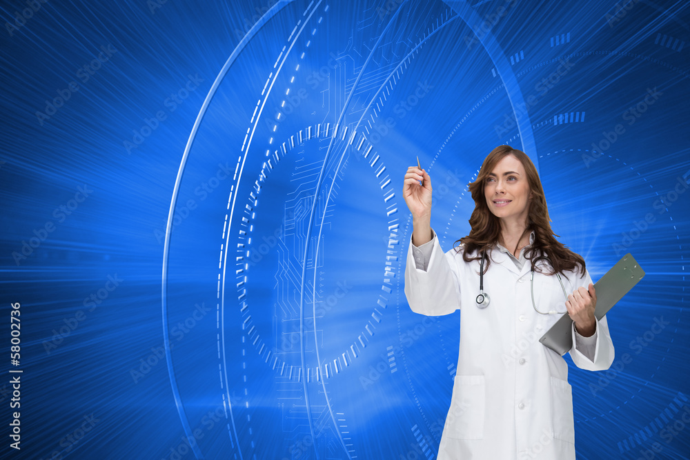 Composite image of smiling doctor pointing Composite image of smiling doctor pointing