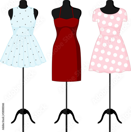 Different dresses on a mannequin. Vector photo