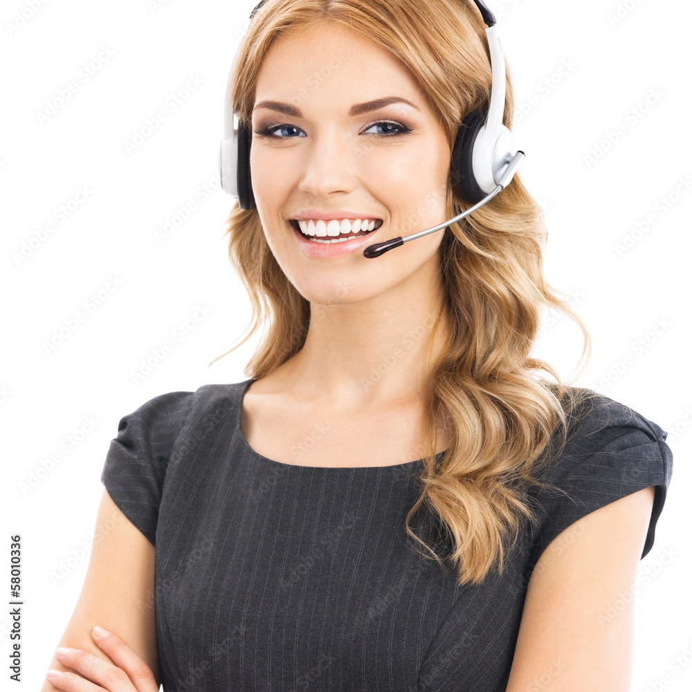Support phone operator in headset, isolated Support phone operator in headset, isolated