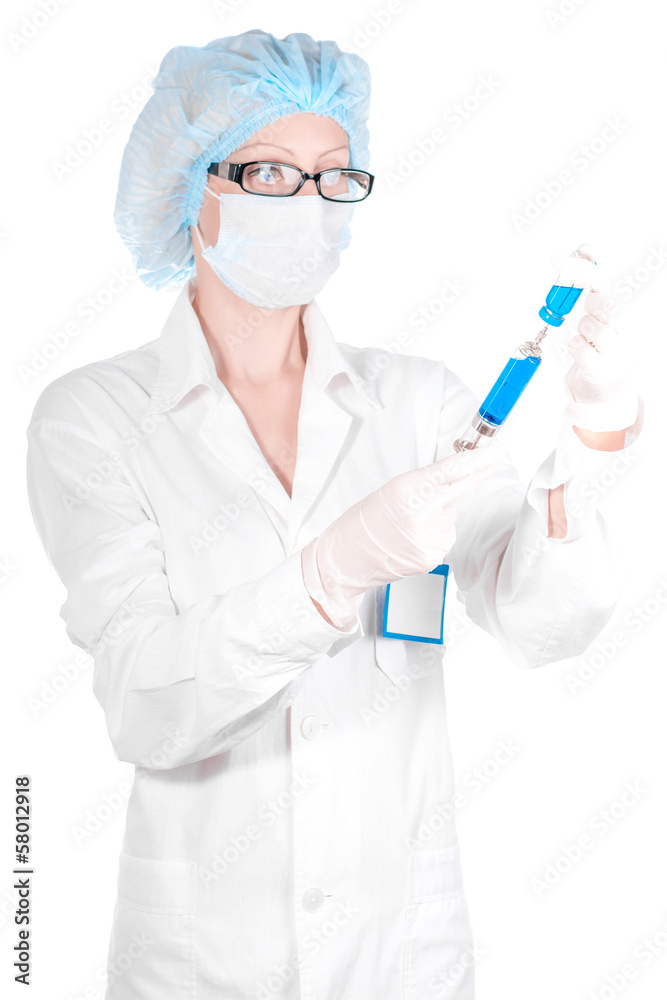 Glass syringe in the hands of the doctor Glass syringe in the hands of the doctor