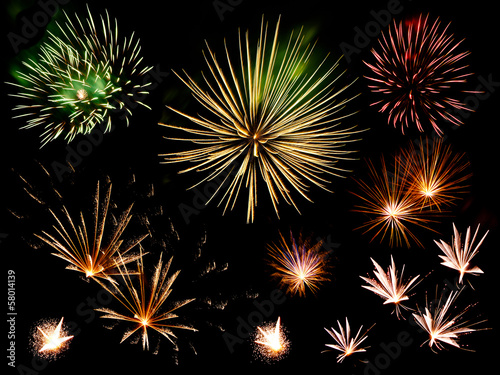 Beautiful colorful holiday fireworks set