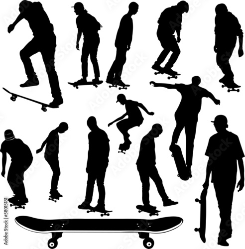 skateboarders collection silhouettes - vector
