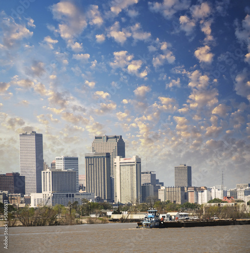 New Orleans  Louisiana. Mississippi river and beautiful city sky