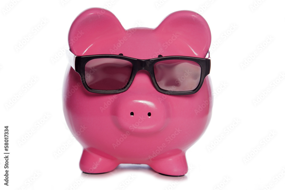 Piggy bank wearing 3D glasses Piggy bank wearing 3D glasses