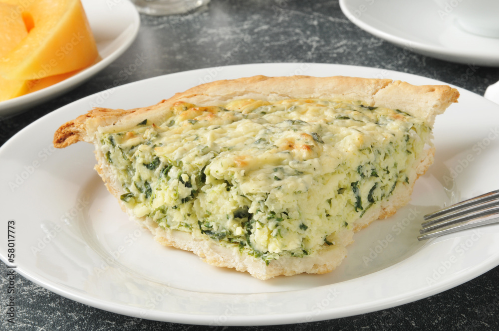 Spinach quiche with cantaloupe