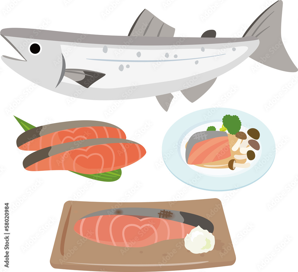 Obraz premium 鮭と鮭を使った料理