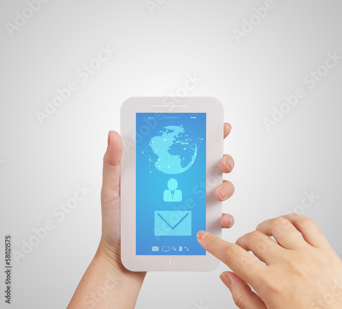 hand use Touch screen mobile phone with email icon as concept