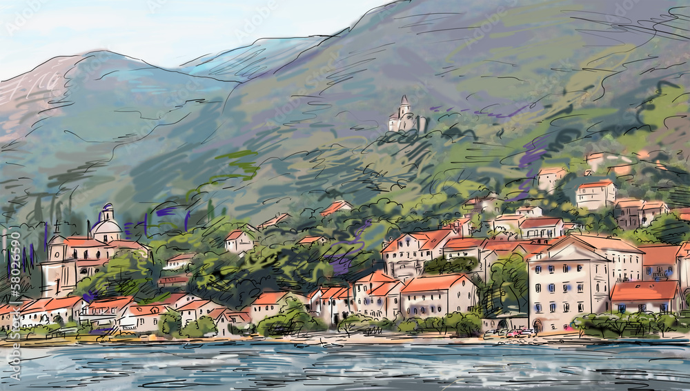 Fototapeta premium Street in Roma - illustration