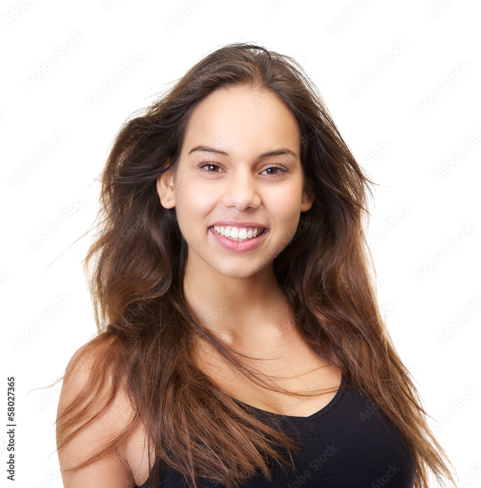 Beautiful young woman smiling on isolated white background Beautiful young woman smiling on isolated white background