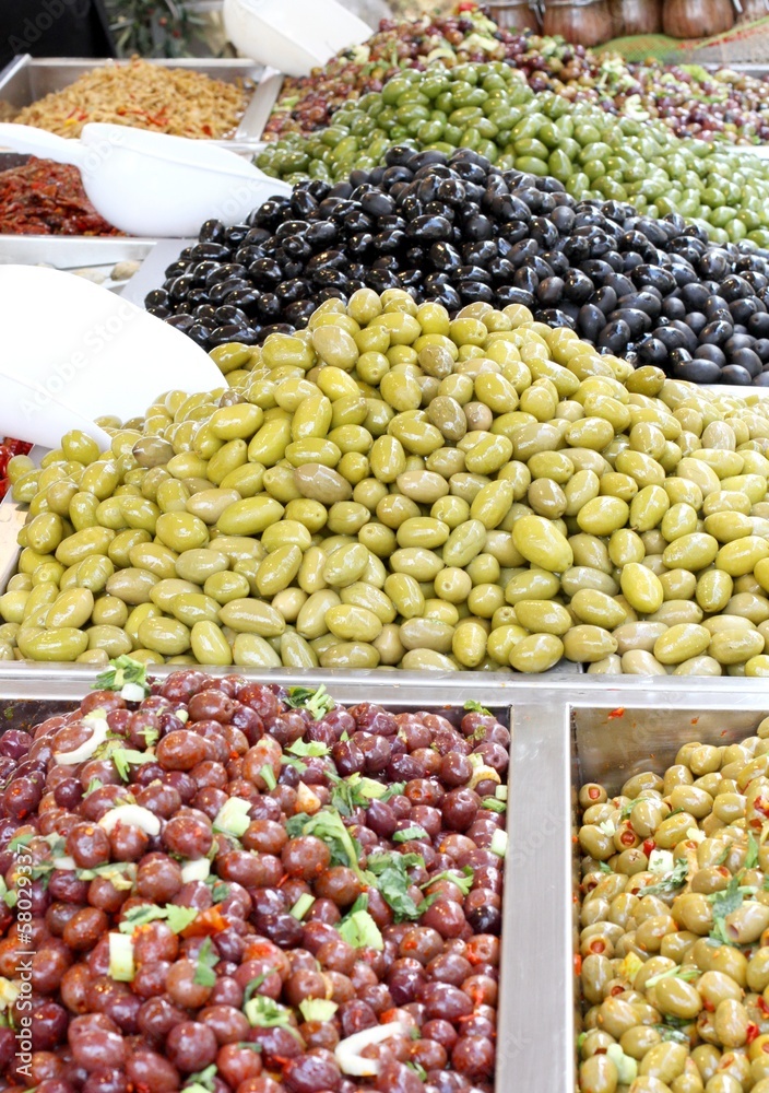 olives for sale at vegetable market directly from producer to co