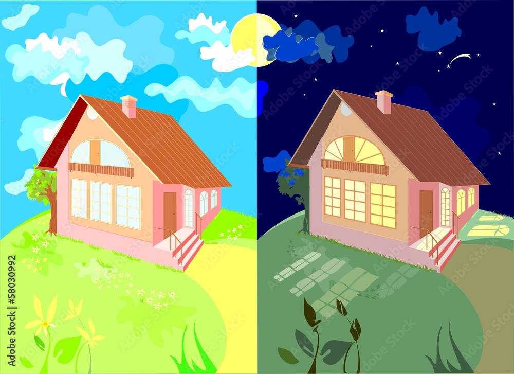 The house at night and day The house at night and day