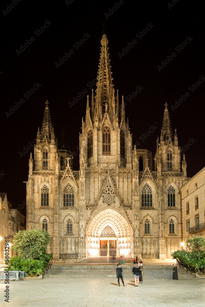 Cathedral at night. Barcelona