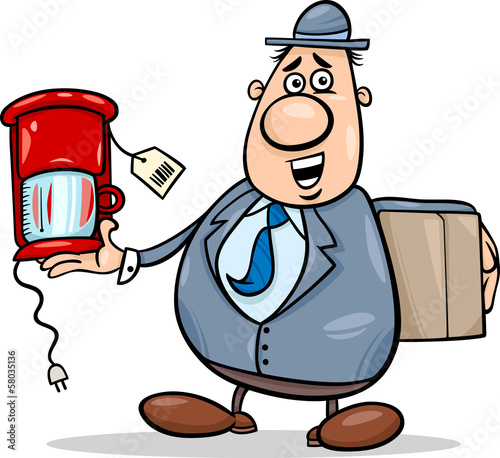 salesman with coffee maker cartoon