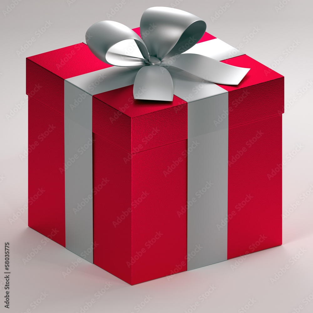ortographic 3d red gift box with silver ribbon and bow ortographic 3d red gift box with silver ribbon and bow